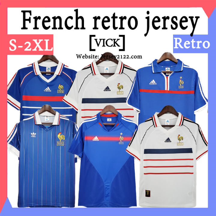 ฝรั่งเศสเสื้อฟุตบอลสำหรับชายขนาด-s-2xl-france-away-retro-ฟุตบอลฝรั่งเศส1998-1982-1998-2000-2004-classic-jersey-ฟุตบอลเสื้อฟุตบอลคลาสสิก-retro-กีฬาเจอร์ซีย์เสื้อฟุตบอล