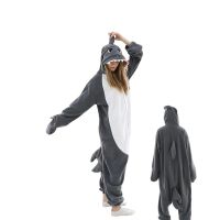 2023 New Animal Unisex Adult Grey Shark Kigurumi Onesie Pajamas Cartoon Soft Fleece Halloween Family Party Costumes Jumpsuits