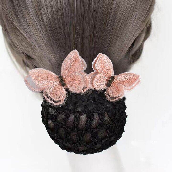 nurse-head-flower-hair-net-new-air-hostess-hotel-staff-fashion-dual-use-butterfly-hair-clips-with-accessories