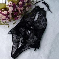 COD DSFGERTERYII ☻☻Halter Lace Bowknot Women Sexy See-through Erotic Sleepwear Underwear Bodysuit