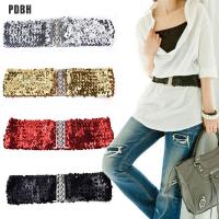 [PDBH Fashion Store] 【 Flash Sale】 Bling Womens Rivet Sequins Elastic Stretch Wide Waist Belt Waistband Slim Casual