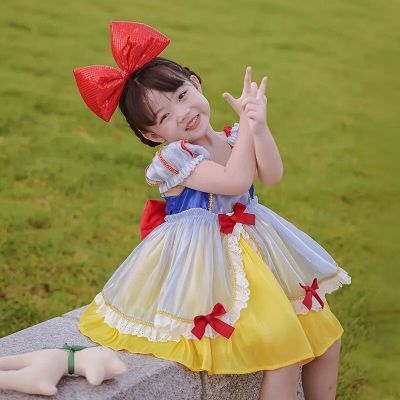 Lolita Style Short Sleeve Cute Bow Princess Party Dress Kawaii Ball Gown Birthday Performance Children Kids Tutu Dress Vestido