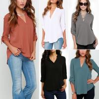 Women V-neck Chiffon Long Sleeve Casual Tops Thin Plus Size V814