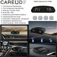 CAREUD T802C-WF-S แบบไร้สายภายนอกรถยนต์ TPMS พร้อมเซ็นเซอร์ 4 ช่องชาร์จพลังงานแสงอาทิตย์ USB