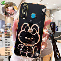 เคลือบ TPU เคสสายคล้องสำหรับ Samsung A23 A30 A24 A31 A32 A33 A34 A42 A50 A81 A51 A52 A54 A53 A72 A750น่ารักเคสฝามีที่จับกระจกกระต่ายน่ารัก