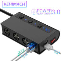 3 Way Lighter Splitter QC 3.0 Quick Charge 12V24V Universal Independent Switch Power Adapter 4 USB Ports Car Charger