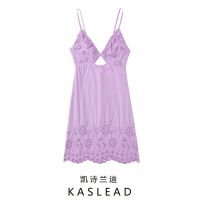 KASLEAD new womens European and American wind v-neck sleeveless hollow embroidery dress 0881329 629 ❤