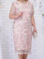 【YF】 Oversized Elegant Woman Midi Dress O-Neck Embroidery Lace Chiffon Female Dresses Summer Lady Evening Party Mother of The