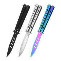 มีดควงปลายเรียว เจาะร่องกลาง ไม่มีคมใช้ฝึกควงแบบ5 (Butterfly Knife)  มีสินค้าพร้อมส่ง