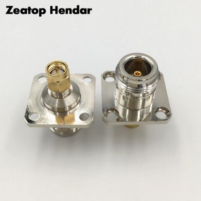 1Pcs Brass SMA Male Female Jack to N Type Female Plug with 4 Hole Flange Panel Mount Chassis RF Coaxial Adapter M/F Connector Electrical Connectors