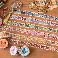 100PCS/roll Cute Butterfly Masking Washi Tape Stickers Vintage Plant Flower Decorative Adhesive Tape Scrapbooking Sticker Label Stickers  Labels