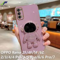 JieFie นักบินอวกาศเคสโทรศัพท์สำหรับ OPPO Reno 4F / 5F / 2F / 6Z / 7Z / Reno 2 / 3 / 4 / 4 Pro / 5 / 5 Pro / 6 / 6 Pro / 7 / 7 Pro / 8 / 8T / 8 Pro / 9 / 9 Pro หรูหราชุบโครเมี่ยมนุ่มเคส TPU เหลี่ยม + ขายึด