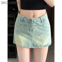 DaDuHey? Womens Summer New Korean Style High Waist Figure Flattering Sheath Shorts Retro Denim Pantskirt Washed A- line Skirt