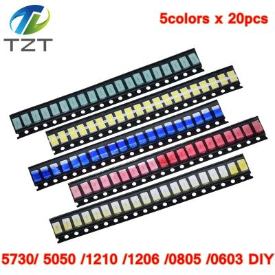 100pcs=5colors x 20pcs 5730/5050 /1210 /1206 /0805 /0603 LED Diode Assortment SMD LED Diode Kit Green RED White Blue Yellow 5630 Electrical Circuitry