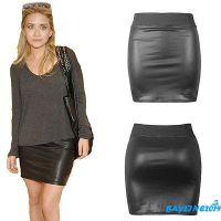 ❀ℳay-Women Wet Look Faux Leather Pencil Bodycon High Waisted Skirt