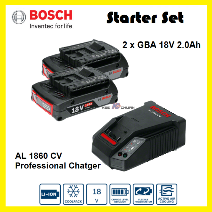 Bosch Starter Kit Set 2x Gba 18v 20ah Battery 1x Al 1860 Cv Professional Multi Volt Quick 8091