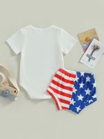 Citgeett Summer Independence Day Infant Baby Girls Boys Outfits Short Sleeve Flag Print Romper Tie Front Shorts Clothes Set  by Hs2023