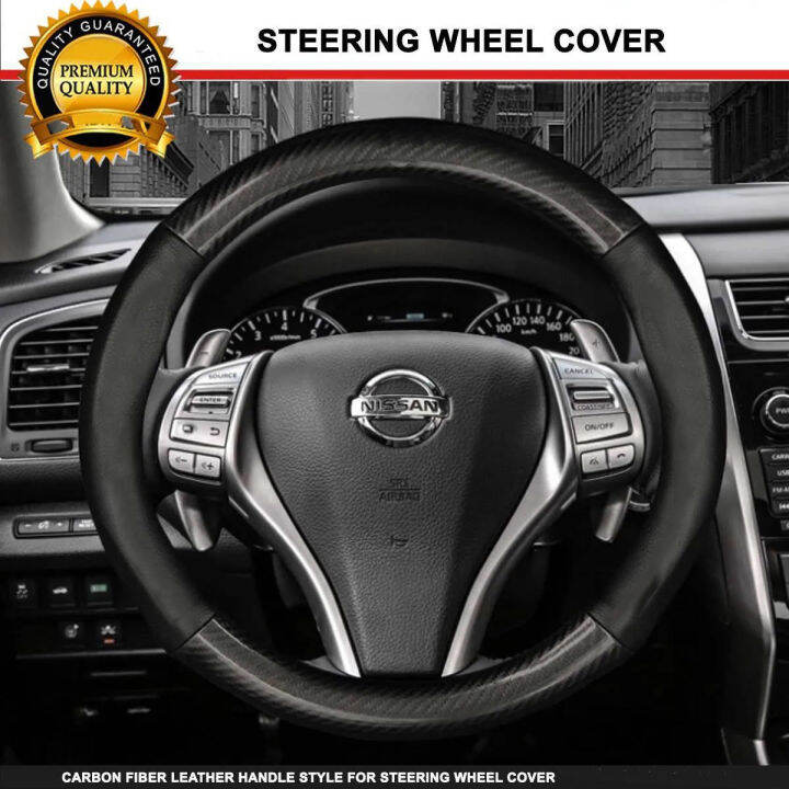 NISSAN Carbon Fiber Leather Steering Wheel Cover Universal Fit For