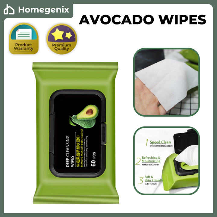 60Count/Pack Avocado Makeup Remover Wipes Pure Cotton Gentle Deep