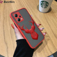 Jizetin Xiaomi Redmi โน้ต12 5G Xiaomi Poco X5 5G เคสเคสนิ่มใส่โทรศัพท์ Elk Deer ที่ใช้ตกแต่งภายนอกสีแดงการ์ตูนเคสแบบแข็งมีน้ำค้างแข็งโปร่งใสกันกระแทกคลุมทั้งหมดปกป้องกล้อง