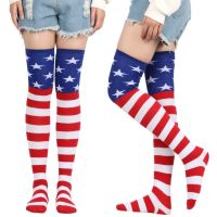 【Sock shop】ลายเหนือเข่าถุงเท้ายาวผู้หญิงสุภาพสตรีหญิงต้นขาสูงถุงน่อง American Flag รูปแบบ2022ใหม่ Fashion