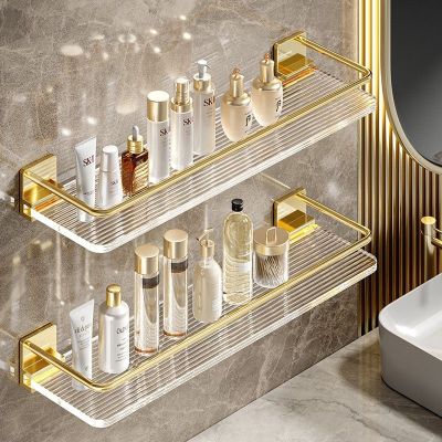 ชั้นวางของในห้องน้ำโถสุขภัณฑ์ Light Luxury Washing Station Acrylic Gold Toilet Washroom Towel Storage Free Of Punching