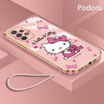 เคส Samsung A72เรียบง่ายสุดหรูชุบทองเคสโทรศัพท์ Hello Kitty เคสซิลิโคน TPU นิ่ม