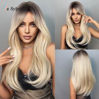 La Sylphide Long Wave Blond Wig for Women Synthetic Wig With Bangs Daily Party Natural Hair Wig Heat Resistant [ Hot sell ] Decoration Center