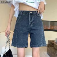 Celana Pendek Denim กางเกงขาสั้นลดสัดส่วนทรงหลวมสำหรับฤดูร้อนของผู้หญิงดีไซน์แฟชั่นเอวสูงแบบสีน้ำเงินเข้มและ Shan40กางเกงขาม้าสไตล์เซ็น