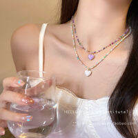 ใหม่อเนกประสงค์ Dopamine-Series Candy Contrast Love Beaded สร้อยคอสาวน่ารักหวาน Collarbone Chain