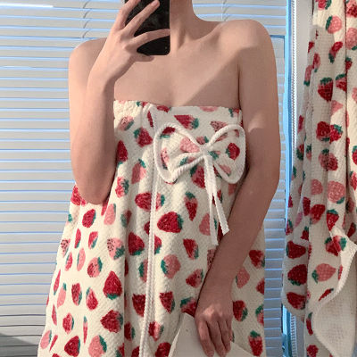 （HOT) ผ้าขนหนูอาบน้ำน่ารักสำหรับผู้หญิง ins สามารถสวมใส่ได้โดยใช้ลมและสามารถห่อด้วยผ้าขนหนูสำหรับผู้ใหญ่ในช่วงฤดูร้อนหมวกคลุมผมแห้งเร็วซับน้ำกระโปรงอาบน้ำชุดสามชิ้น