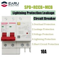 10A 2P SPD Residual Current Circuit Breaker With Overload Overvoltage RCBO RCCB With Lightning Protection MCB Leakage Protector