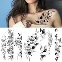 Tattoo Sticker Women Flower Rose Peony Black Tatouage Temporaire Femme Temporary Sleeve Tattoo Waterproof Sexy Body Art Fashion Stickers