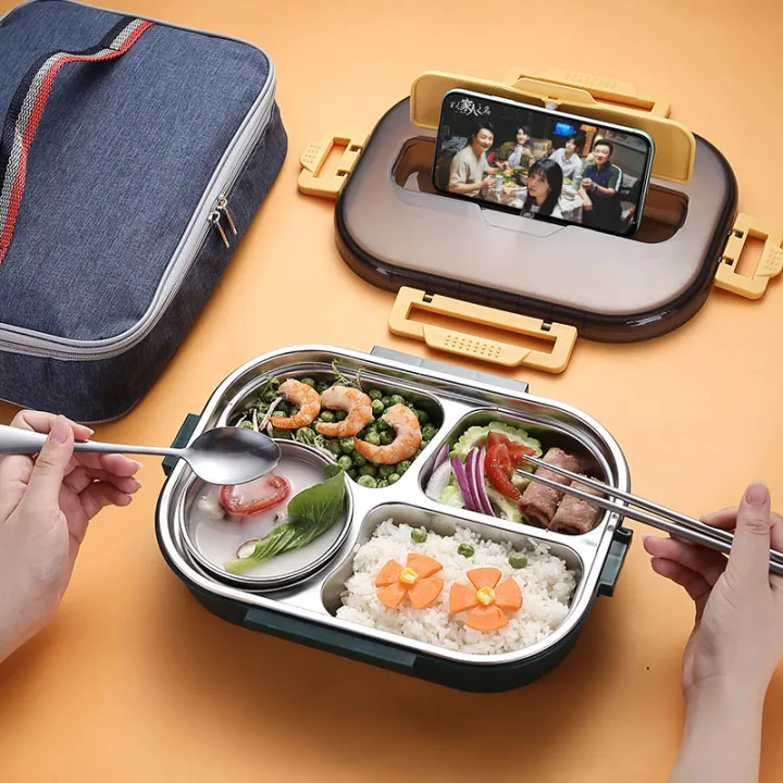 Student 304 stainless steel compartment lunch box sealed soup bowl