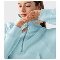 Autumn and Winter New Hooded Half Zipper Sports Sweater Womens Short Casual Loose All-Match Sports Outdoor  Top Jackets