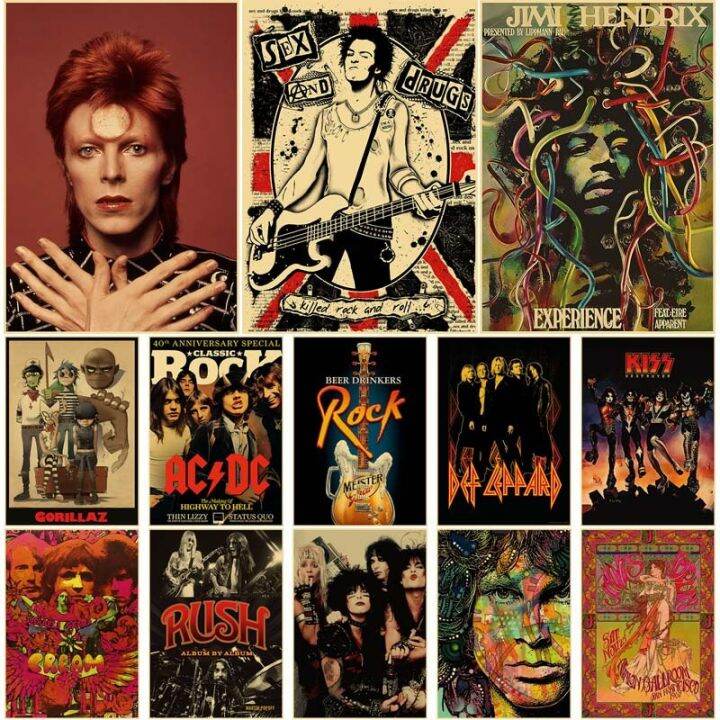 Classic Rock Band Poster Retro Kraft Paper Singer Prints Pictures for