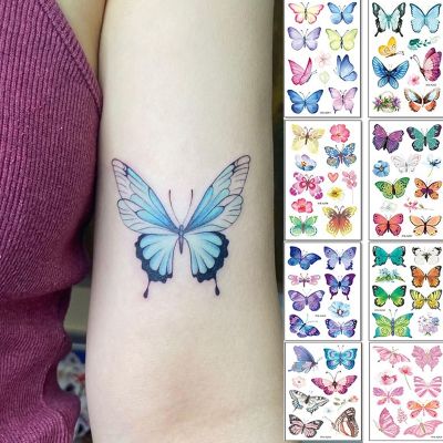 【YF】 Waterproof Temporary Tattoo Sticker 3D Colorful Butterfly Theme Lasting Fake Stickers for Women Body Leg Arm Chest Art