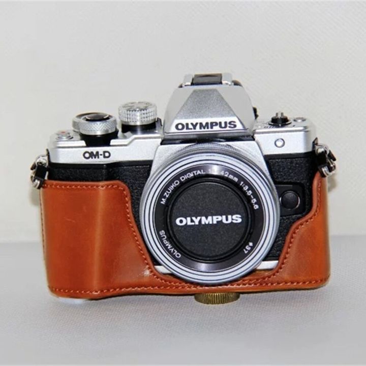 กระเป๋ากล้องเคสหนัง-pu-สำหรับ-olympus-om-d-e-m10-mark-ii-ii-em10iii-em10ii-เลนส์14-42มม-พร้อมที่-tali-bahu