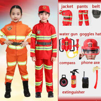 Children Firefighter Cosplay Costume Halloween Kids Fireman Role-play Clothes Set Carnival Party Boy Girl School Performance Set