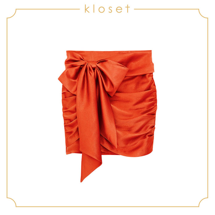 kloset-bow-mini-skirt-ss20-s001-กระโปรงแฟชั่น-กระโปรงสั้น-กระโปรงแต่งดีเทลโบว์-เสื้อผ้าแฟชั่น