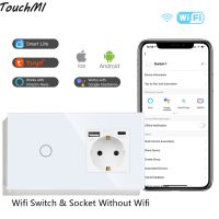 【LZ】✎❣❄  Touchimi Wifi Interruptor De Luz Plus UE Parede USB Tomada Tipo-c Interruptores de Toque Inteligente 1/2/3Gang Smart Life Google Alexa App Controle