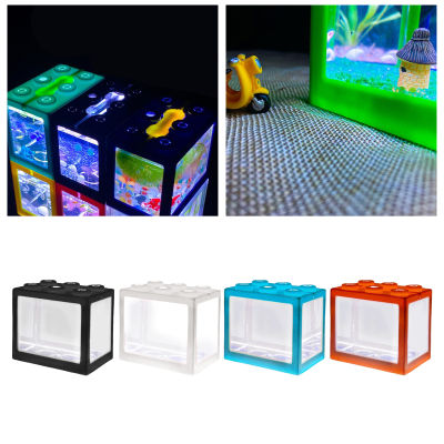 Betta Fish Mini Aquarium Creative Building Block ถังปลา Home Office ตกแต่งชามปลา Feeding LED Light