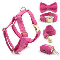 Luxury Harness for Dogs Personalized Hot Pink Female Dog Collar with Bow Durable Fully Adjsutable Cute Puppy Collar Lead Set