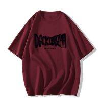 ✥✱₪ 100 cotton wine red short-sleeved female ins popular logo 2023 summer new half sleeve oversize loose t-shirts