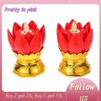 PRETTY IN PINK 1 2pcs สีแดงเเดง โคมไฟดอกบัว ไฟเทียน LED ไฟพุทธศาสนา ไฟ LED สำหรับแบตเตอรี่ finials โคมไฟดอกบัว LED โคมไฟอิเล็กทรอนิกส์อิเล็กทรอนิกส์ บ้านในบ้าน