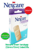 Nexcare sheer bandages พลาสเตอร์พลาสติก สีเนื้อ ขนาด 25มมx72มม 1กล่อง10ชิ้น  EXP15/02/2026