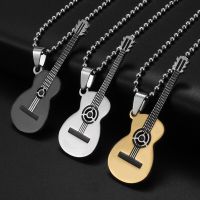 Stainless Steel Guitar Pendant Necklace Men Women Hip Hop Music Elements Jewelry Graduation Gifts Fashion Chain Necklaces