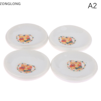 ?ZONGLONG? บ้านตุ๊กตาขนาดเล็ก4ชิ้นอุปกรณ์เสริมจานเซรามิกของหวานขนาดเล็กเฟอร์นิเจอร์จำลองจานของเล่นสำหรับตกแต่งบ้านตุ๊กตา