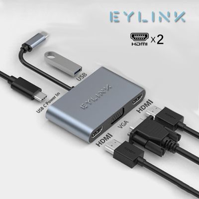 USB ชนิด C อุปกรณ์เสริมสำหรับการเชื่อมต่อกับแลบทอป Dual HDMI Dual Screen Display USB 3.0แท่นฮับต่อพ่วงสำหรับ HP DELL XPS พื้นผิว Lenovo Thinkpad