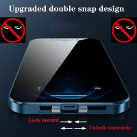 360 Degree Protection Privacy Metal Double Sided Glass Case For iPhone 15 13 14 Pro Max Lens Protection Double Buckle Lock Cover